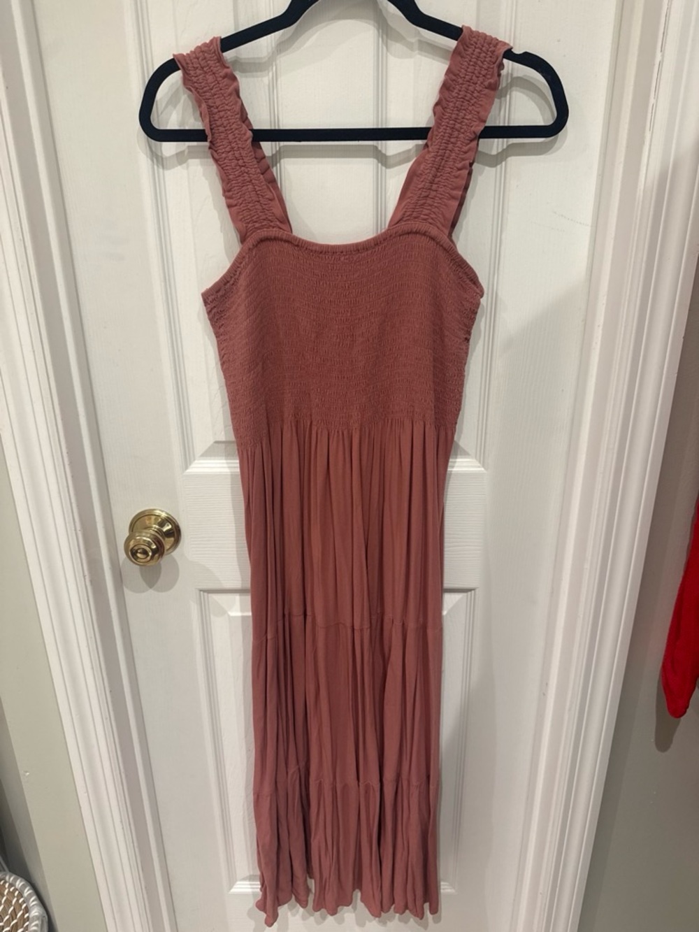 aerie Dusty Rose Smocked Maxi Dress with Ruffled Straps
